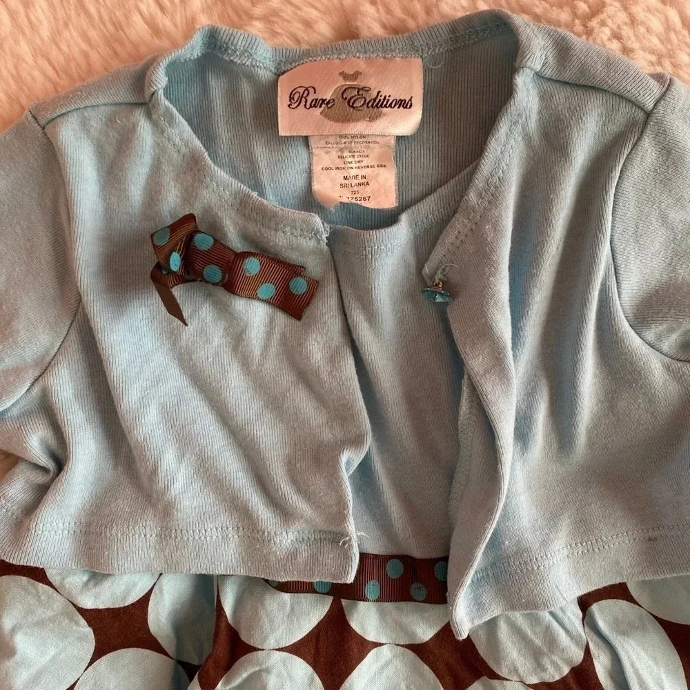 Rare Editions Blue Polka dot dress with sweater cardigan size 24 months - Picture 5 of 6